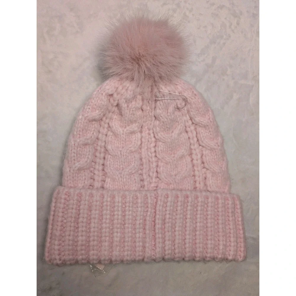Victoria's Secret Beanie Hat Women's Pretty Pink Cozy Cable-Knit Pom NWT